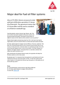 MARINE, Major deal for fuel oil filter systems_Int. Tug & OSV, July-August 2016
