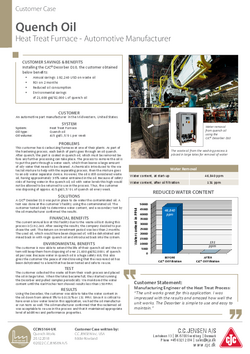 Annual savings on waste oil: USD 192,240 with CJC Oil Filtration on Heat Treat Furnace, Quench Oil, Automotive Manufacturer